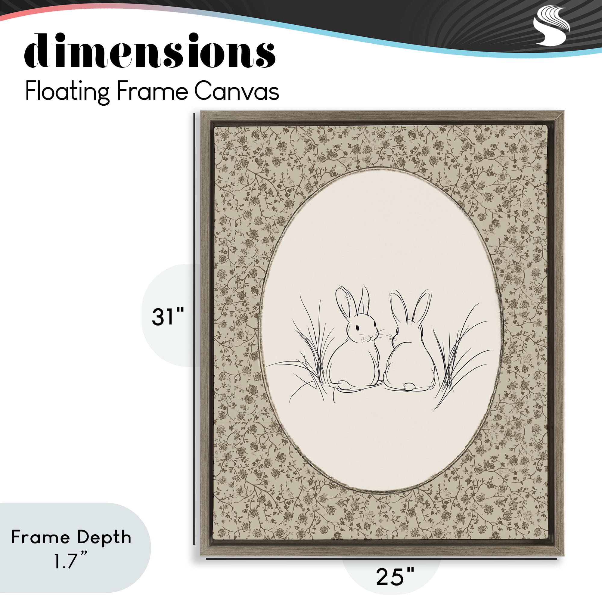 Stupell Industries Vintage Baby Bunnies Brown Framed Floater Canvas Wall Art, design by Ramona Murdock