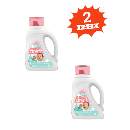 Dreft Stage 2 Active Baby Liquid Laundry Detergent (Pack 2) - 64 Loads, 92fl