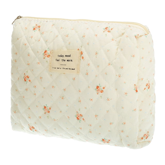 1 Pc Bolsa de Maquillaje Mediana Acolchada para Mujeres, Duradera, para Vacaciones, Viajes y Gimnasio, Color Beige, Algodón
