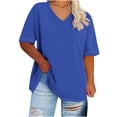 thumbnail image 2 of Hecho para Más Camisa Mujeres de Cuello en V de Gran Tamaño de Manga Corta Top Sólido, Base de Verano Deportivo Tee para el Uso Diario Y Casual Del Hogar, Bastidor de Imitación Ligero, 2 of 4