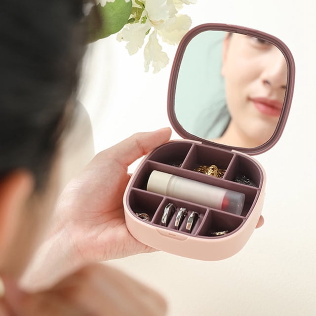 Portable Jewelry Storage Box Dustproof Jewelry Case with Mirror for Travel and Business Trips