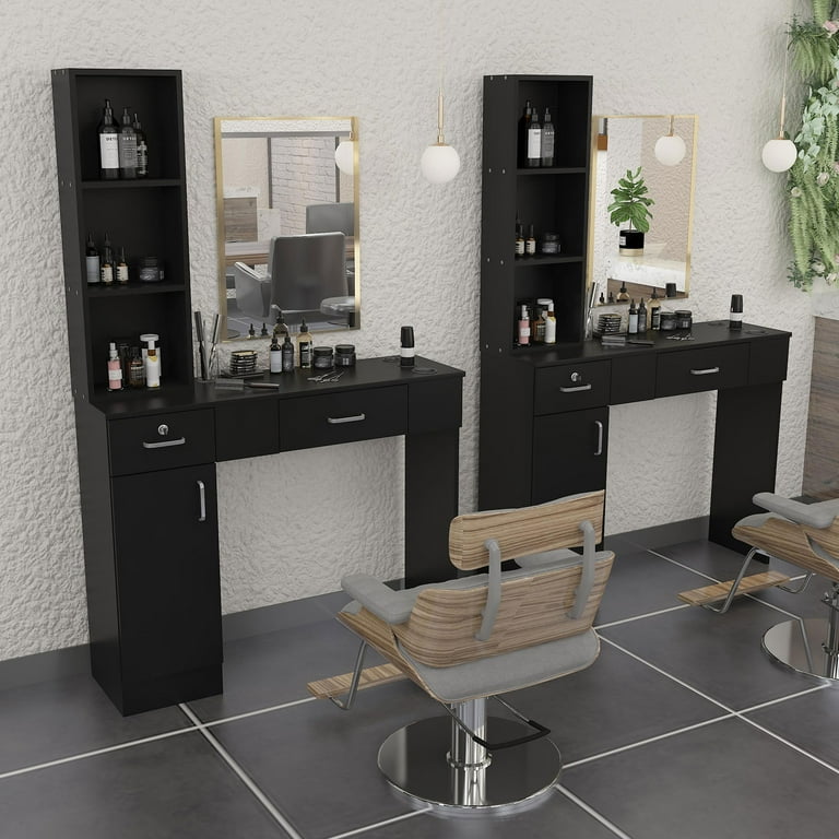 Salon Stations for Hair Stylist Modern Locking Wall Mount Barber