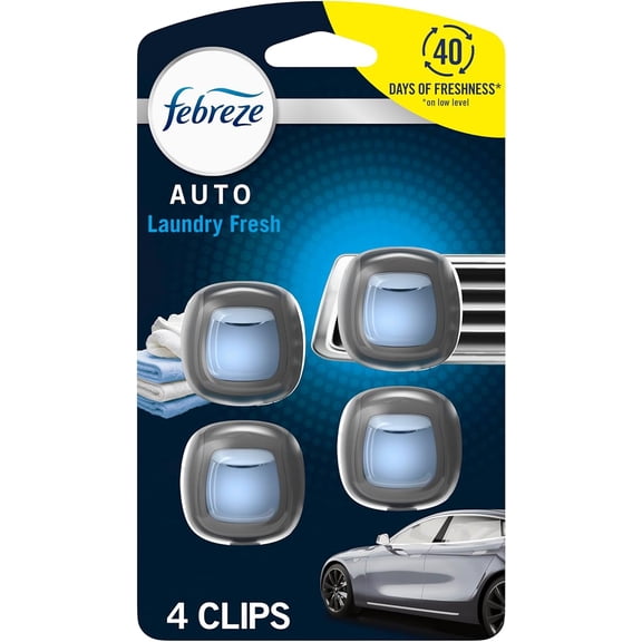 Febreze Vent Clip Car Air Freshener, Odor Eliminator, Laundry Fresh Scent, 2 CLIPS, 2 Packs