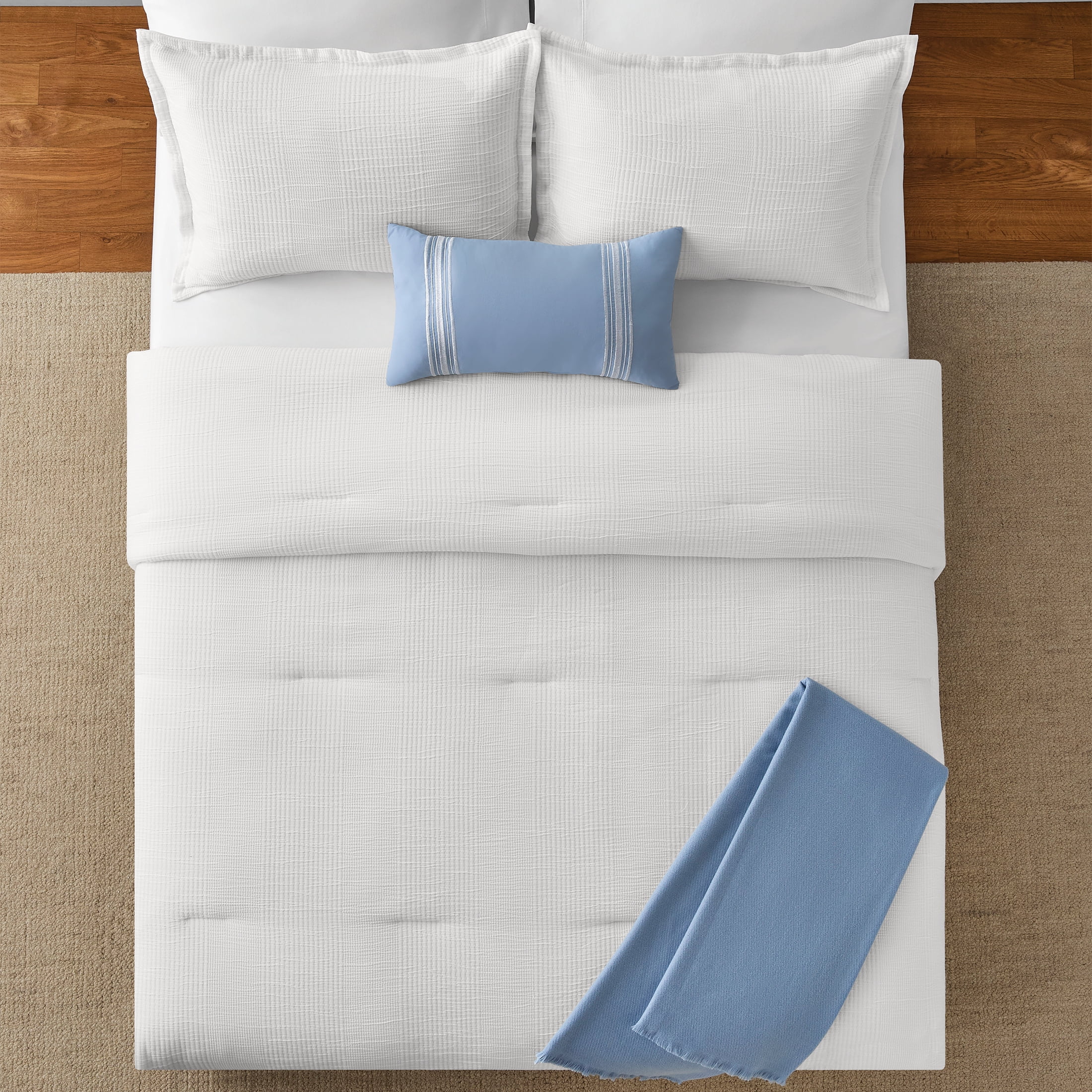 Mainstays King Comforter Set, All-Season, 5-Piece, White Matelasse Tonal Stripe