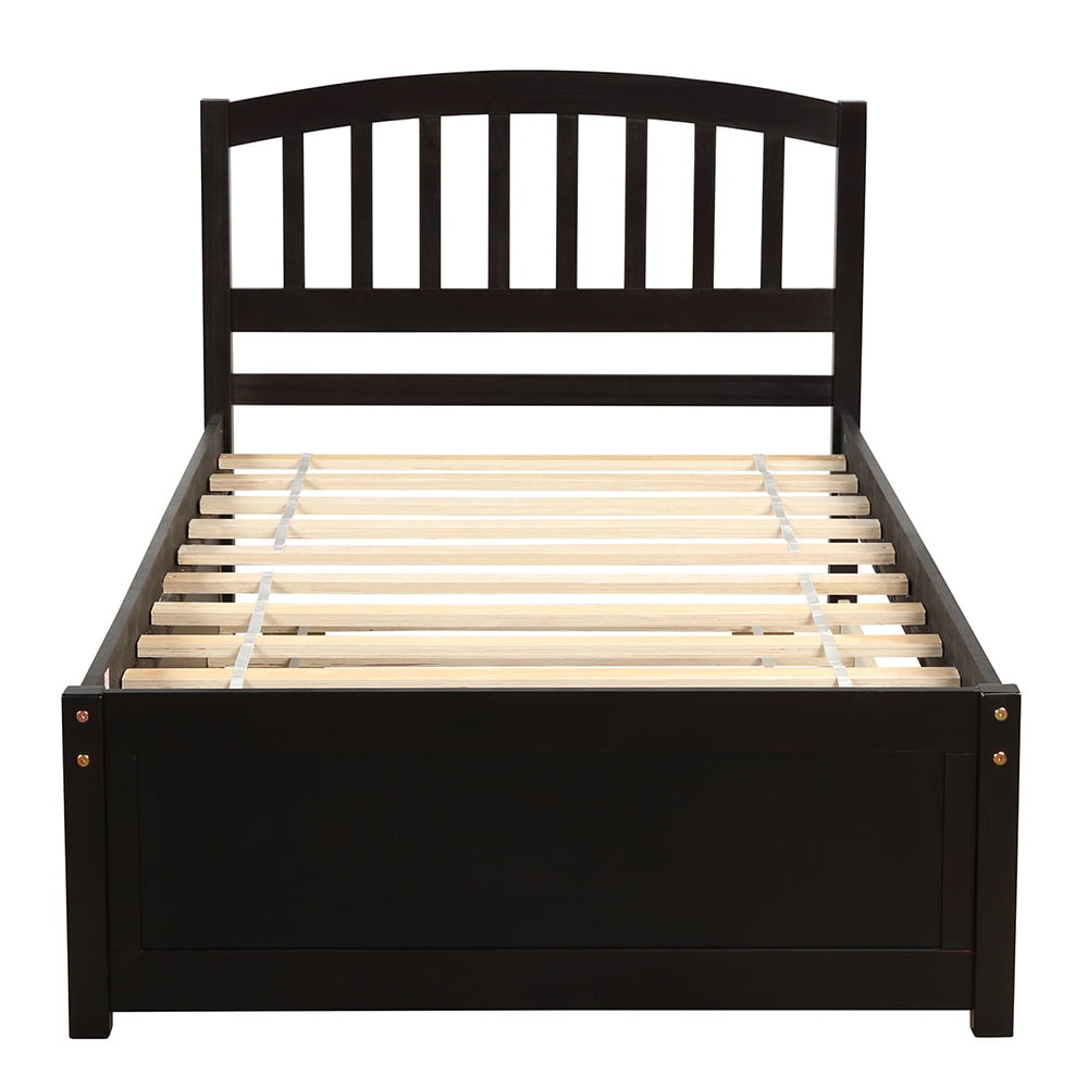 Kepooman Twin Size Wood Platform Bed Frame with Trundle & Headboard for Bedroom, 79.5"L x 41.7"W x 37.5"H, Espresso Kepooman Twin Size Wood Platform Bed Frame with Trundle & Headboard for Bedroom, 79.5"L x 41.7"W x 37.5"H, Espresso