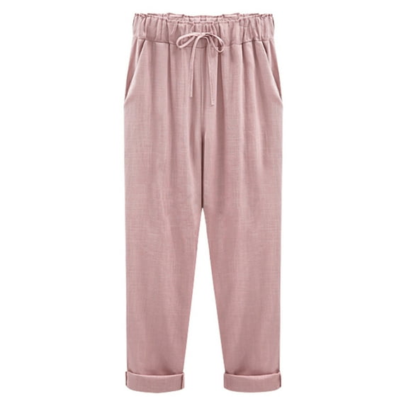 Brglopf Women's Capri Pants Drawstring Elastic Waist Trousers Casual Work Crop Pants Stretch Soft Slacks with Pockets