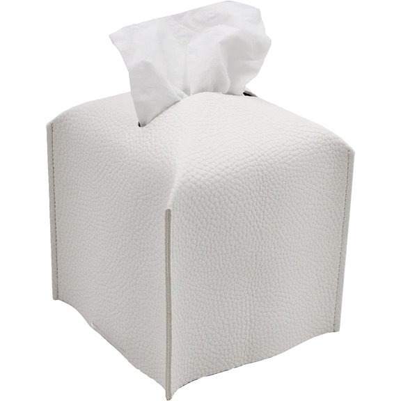 Tissue Box Cover, Square Decorative PU Leather Tissue Box Holder Modern Tissue Case Facial Paper Organizer Dispenser for Bathroom, Vanity Countertop, Night Stands, Desk 5X5X5''