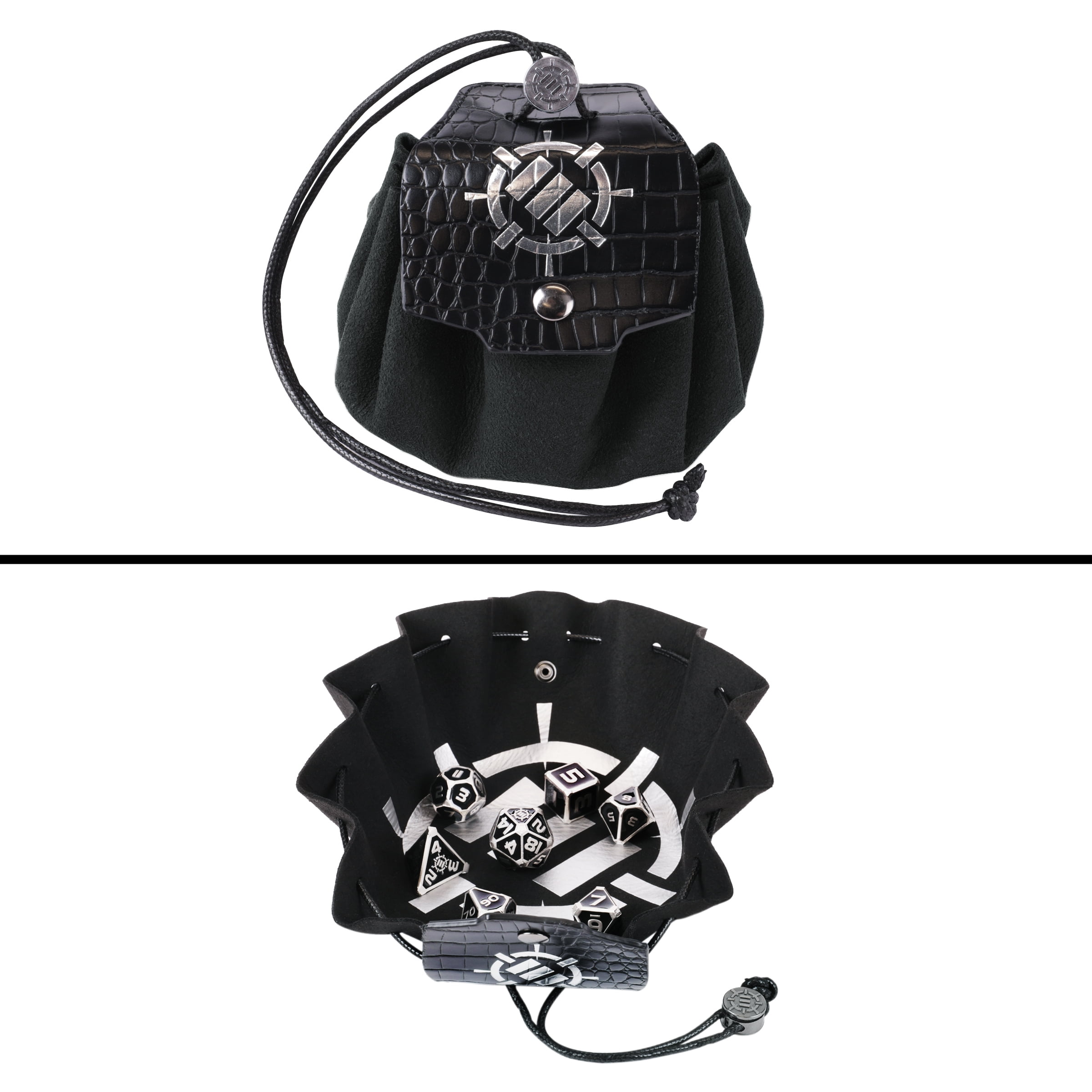 7-Set Enhance: Enamel Dice Set with Drawstring Pouch Black