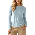 thumbnail image 3 of Women's Long Sleeve Shirts Crew Neck Comfort Lightweight Casual Tops Solid Basic Tee Loose Fit Winter Fashion Outfits, 3 of 10