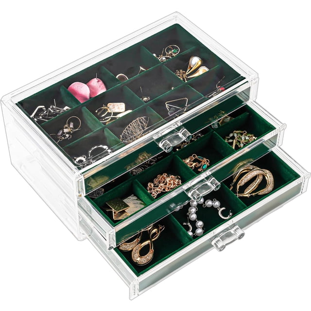 Joyero ProCase, organizador de pendientes, 3 cajones, color esmeralda