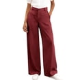 thumbnail image 2 of Womens Sweat Oants Woman Pant Ndbuld Women's Wide Leg Dress Pants High Waisted Business Casual Work Trousers With Pockets Loose Straight Leg Office Pants For Women Wine,XXXL, 2 of 9