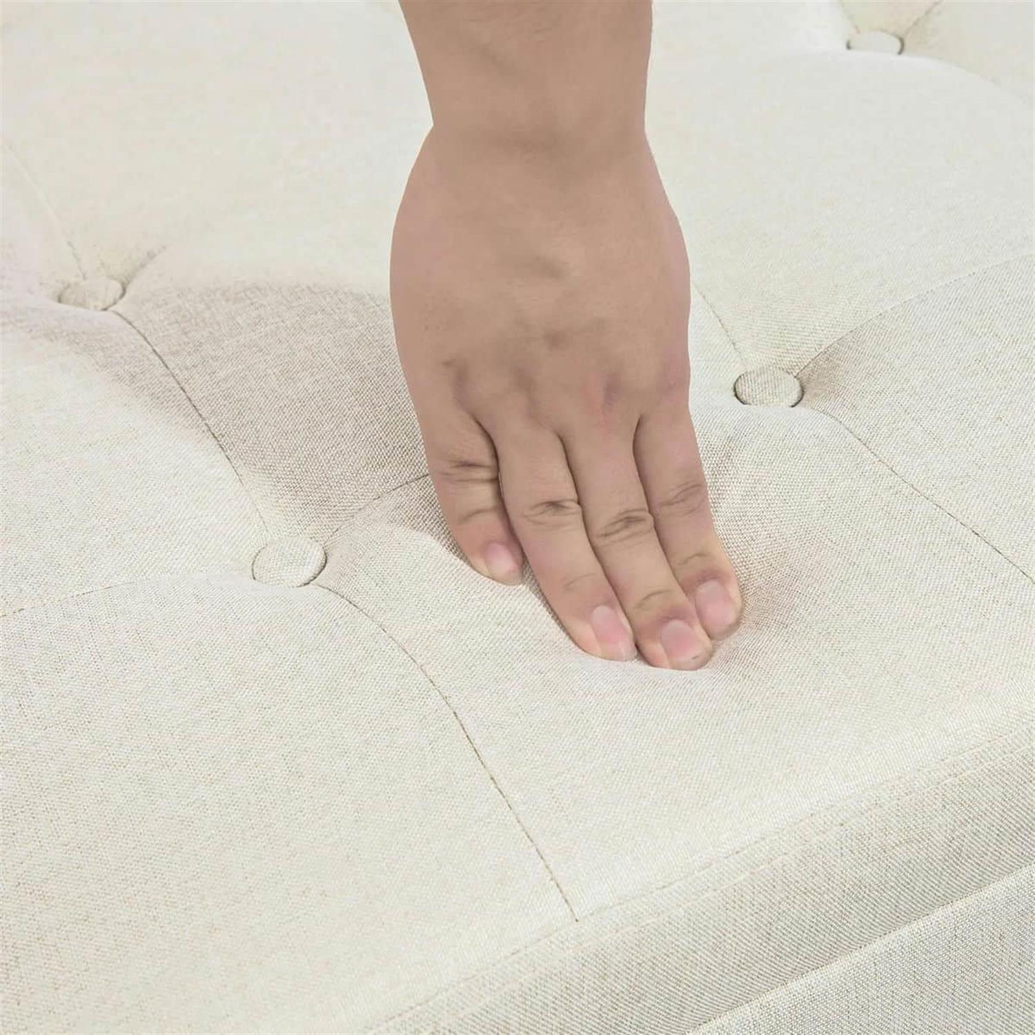 Demi Bonn 27" Bench Button Tufted Storage Ottoman, Velvet Flip Top Ottoman for Living Room, Bedroom, Entryway, Beige