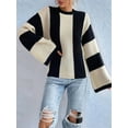thumbnail image 5 of Women'S Colorblock Bell Sleeve Mock Neck Knit Sweater Pullover Top  M, 5 of 7