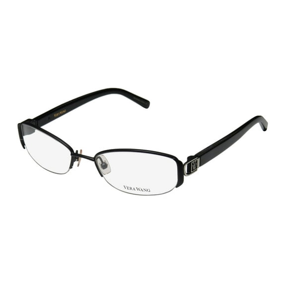 NEW VERA WANG V091 WOMENS/LADIES DESIGNER HALF-RIM BLACK FRAME DEMO LENSES 50-18-135 FLEXIBLE HINGES EYEGLASSES/EYEWEAR