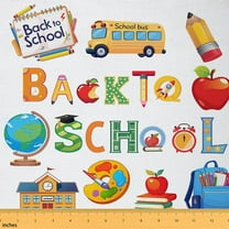 Homewish Back To School Fabric by the Yard 1 Yard,Globe Apple Pencil Home Decor Fabric by the Yard,Education Theme Sewing Fabric For Boys Girls,Microfiber Bedroom Decor