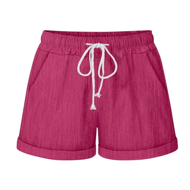 Yuyuzo Womens Plus Size Shorts Cotton Linen Drawstring High Waisted Summer Baggy Shorts with Pockets