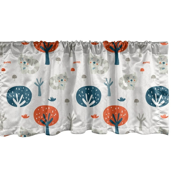 Ambesonne Cartoon Animal Window Valance, Fall Woodland Racoon, 54" X 18", Pale Blue Multicolor