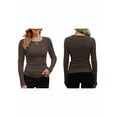 thumbnail image 2 of Womens Ribbed Long Sleeve Crewneck Casual Slim Basic Shirts Fitted Knit Tops Brown S, 2 of 6