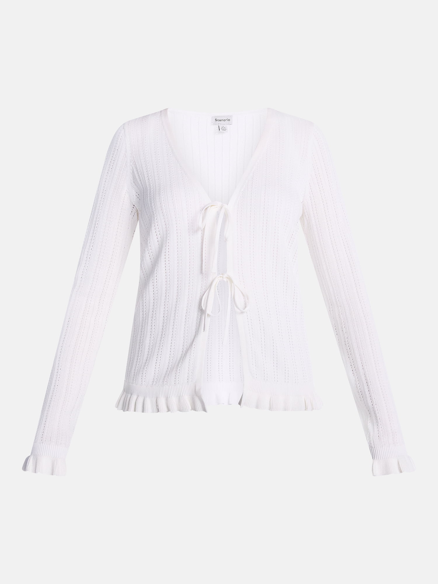 Scenario Women's Eyelet Tie Front Cardigan, Lightweight, Sizes XS-XXXL