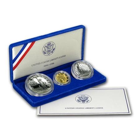 Gold Plated Commemorative Coin - 1986 3-Coin Commem Statue of Liberty Proof Set (w/Box & COA)