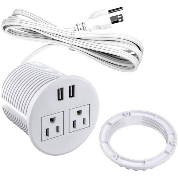 Power Grommet with USB for Desk, Desktop Power Data Outlet with 2 AC Outlets and 2 USB Ports 6'ft Heavy Duty Power Cord
