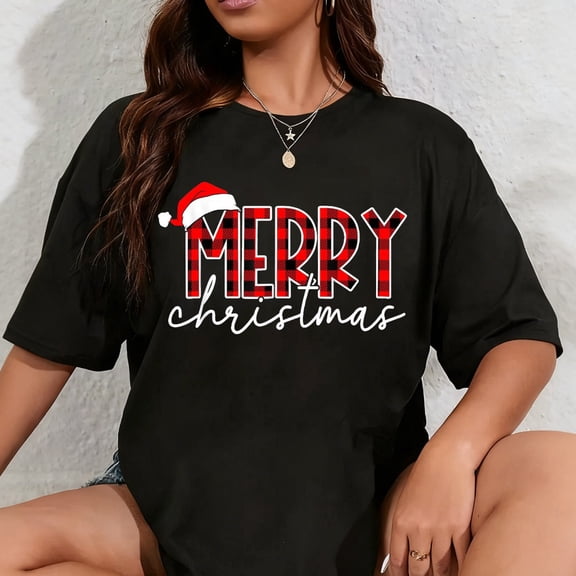 100% Cotton Merry Christmas Buffalo Plaid Red Santa Family Xmas Pajamas T-Shirt