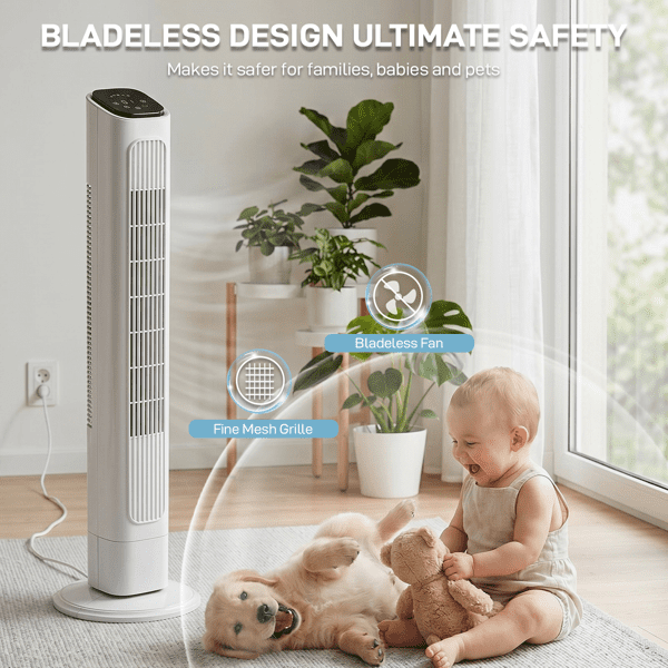 Alvantor 32-Inch White Tower Fan, Touch and Remote Control, 3 Speeds, 3 Modes, Oscillation, 9-Hour Timer