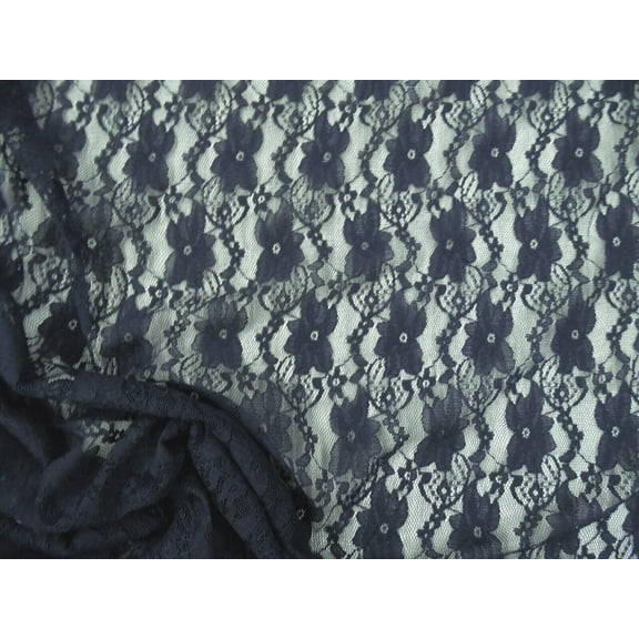 Stretch Lace Apparel Fabric Sheer Navy Floral EE401