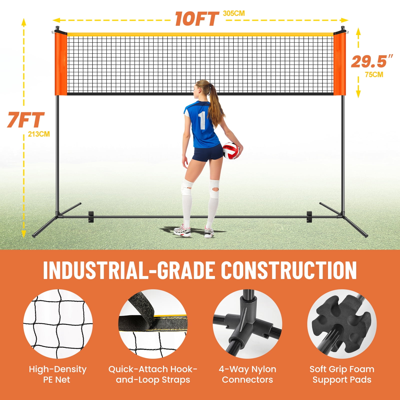 3-in-1 Adjustable Height Volleyball Badminton Pickleball Net Set