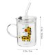 thumbnail image 3 of 1 taza de agua con diseño de ciervo de dibujos animados, creativa, de vidrio, para beber, para niños, con pajita, para leche., 3 of 4