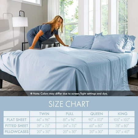 ClevaHome Queen Size Sheet Set - 4 Piece (TWIN, Chambray Blue)