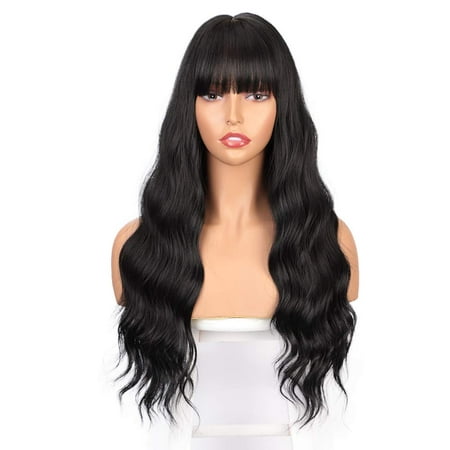 Long Black Wig with Bangs Wavy Hair Wigs for Women Heat Resistant Synthetic  Wig Natural Looking Realistic Wigs Hair Replacement Wig for Daily Party  Cosplay Use | Walmart Canada
