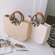 thumbnail image 2 of Bolso de hombro de paja para mujer, moderno, redondo, con asa de madera, de diseñador de marca, para playa, verano, viajes, bolso de mano (blanco), 2 of 7