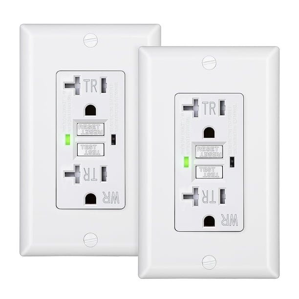 GFCI Outlet DEWENWILS 20A, resistente a la intemperie, paquete de 2 unidades, blanco