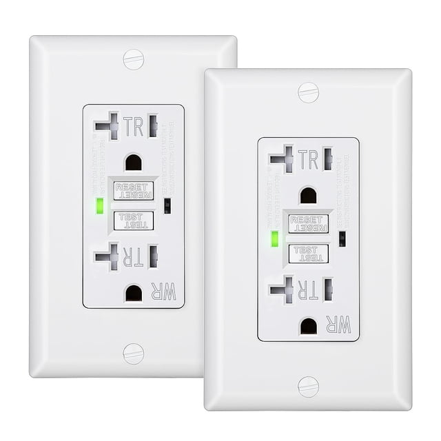GFCI Outlet DEWENWILS 20A, resistente a la intemperie, paquete de 2 unidades, blanco