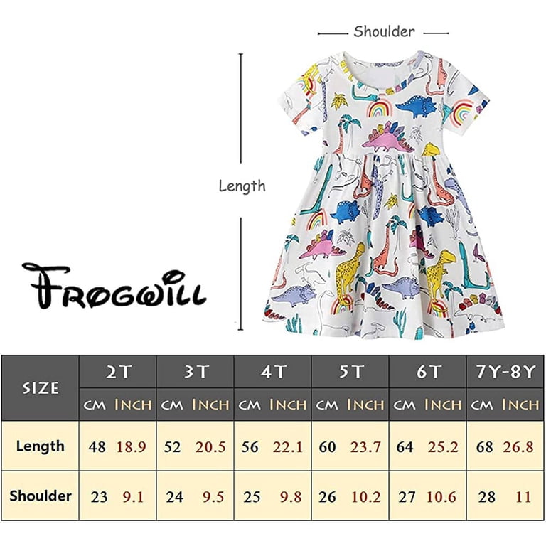 Frogwill Girls Dinosaur Print Short Sleeve Tunic Dress - Summer Casual (Sizes 2T-7T)