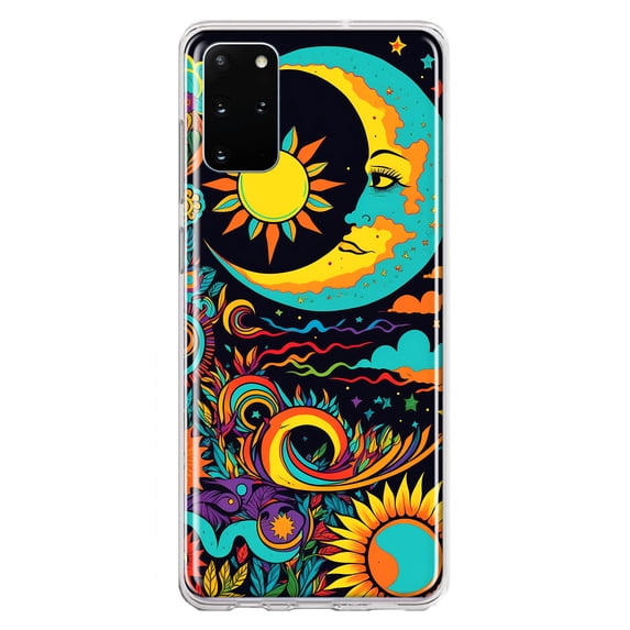 MUNDAZE Samsung Galaxy S20 Plus Shockproof Clear Hybrid Protective Phone Case Neon Psychedelic Indie Hippie Indie Moon Cover