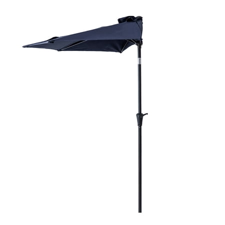 FLAME&SHADE 9 ft Half Round Outdoor Market Patio Table Umbrella with Tilt for Wall Balcony  Navy Blue