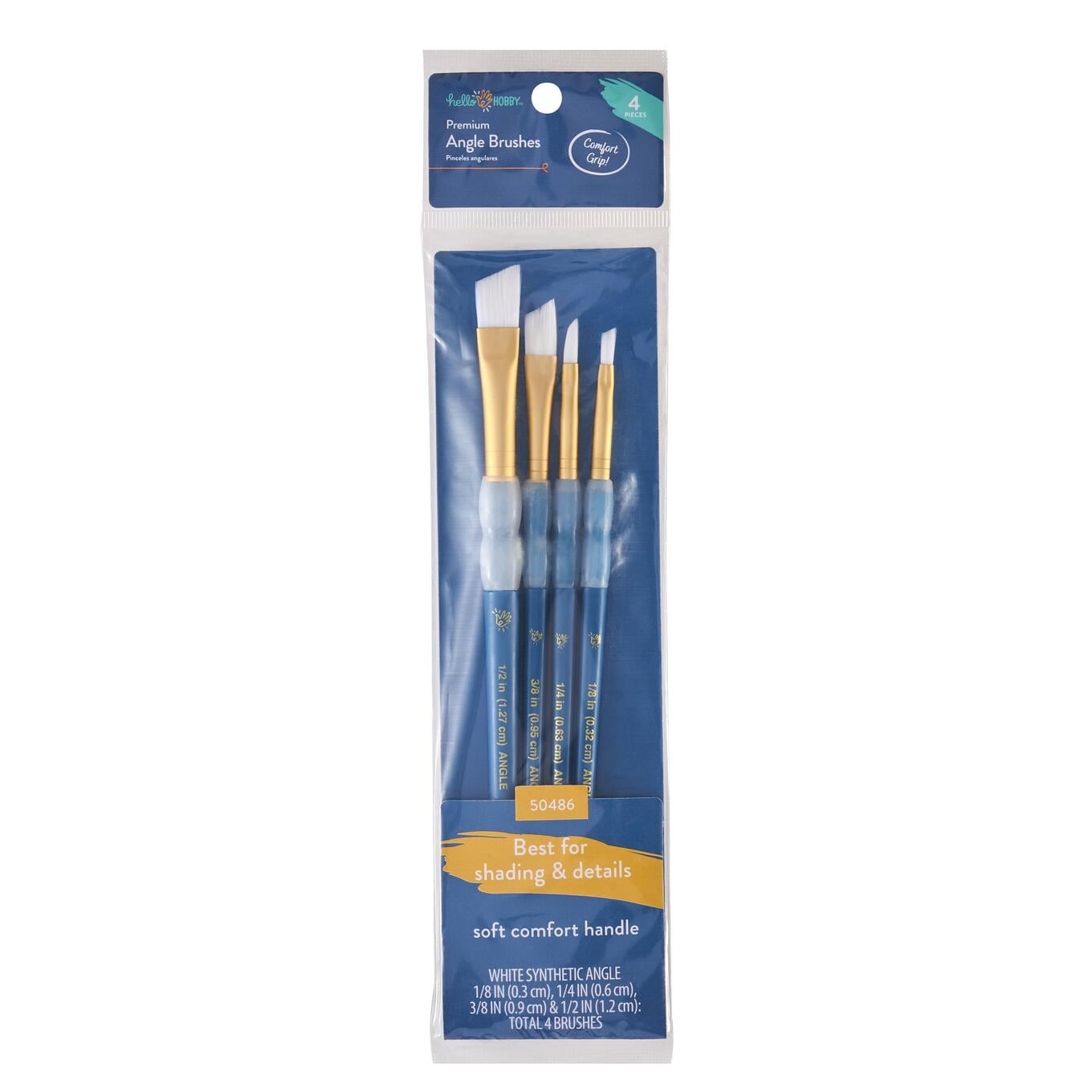 (3 pack) Hello Hobby 4 Piece Angle Synthetic Bristle Paint Brush Set with Soft Grip
