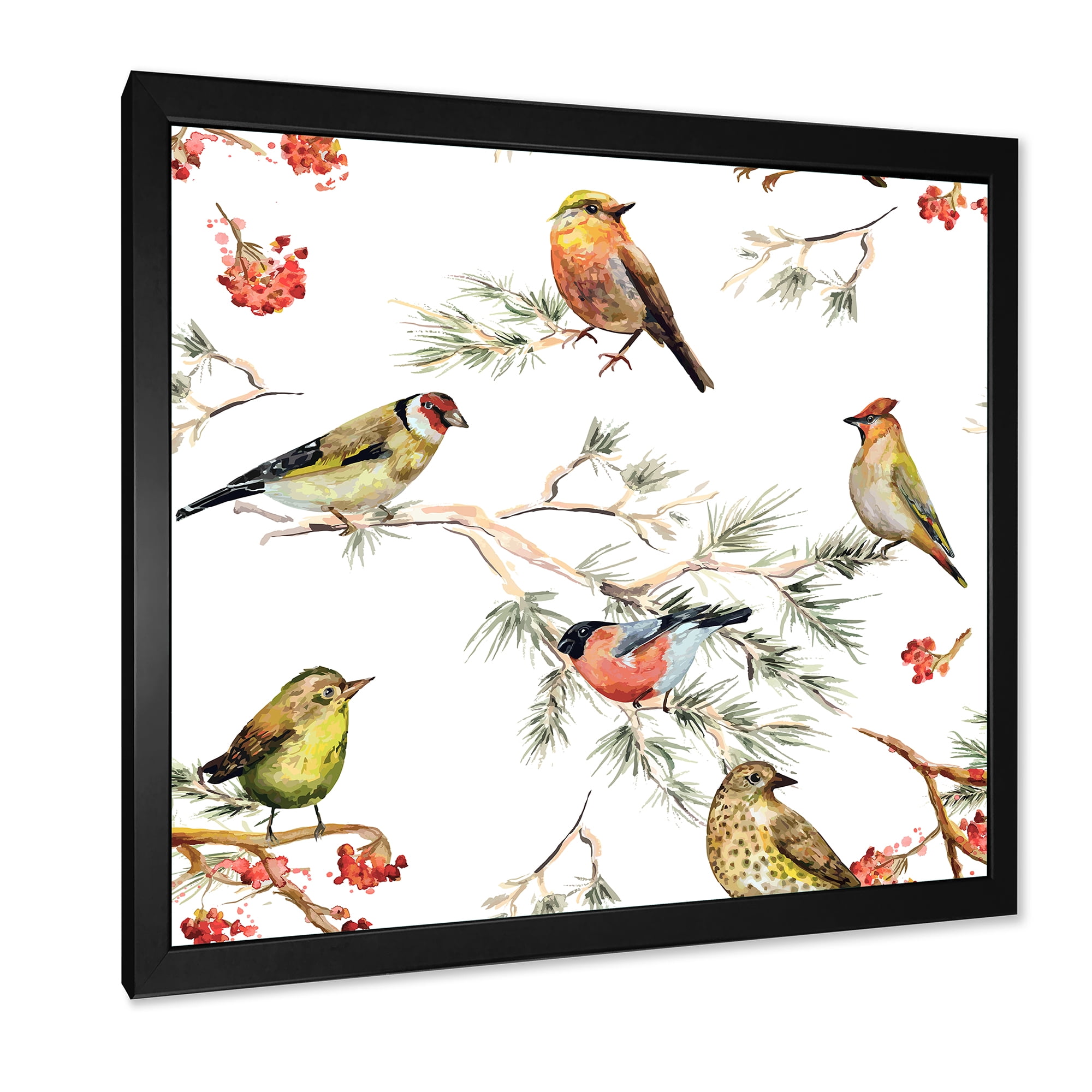 Designart 'Forest Birds Sitting On Branches' Traditional Framed Art Print