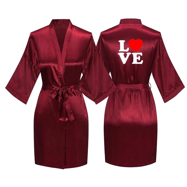 Batas de satén para mujer, para novia y dama de honor, con estampado en la espalda, ideal para bodas, batas de seda helada, pijamas para el hogar.