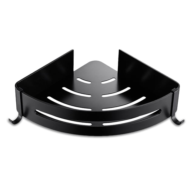 Rincón de baño estante Triangular inodoro Rack Organizador Drenaje ahorro de espacio Punch-Free / Punzonado Soporte de baño con perchas Negro Speravity HA011416-01B