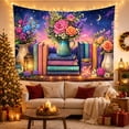thumbnail image 3 of Books and Roses Against Starry Night Sky Whimsical Fantasy for Book Lovers, Magical Library Decor, Birthday Gift, Tapestry Wall Hanging for Bedroom and Living Room, 3 of 7