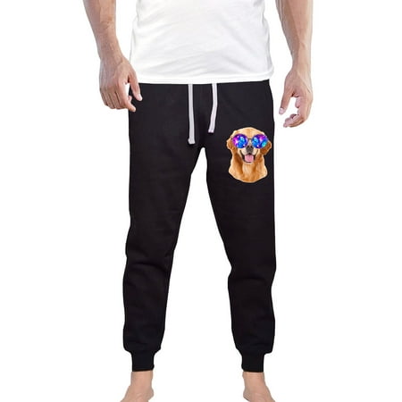 Men's Galaxy Glasses Golden Retriever KT B1295 Black Fleece Gym Jogger Sweatpants Medium Black