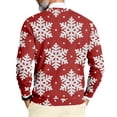 thumbnail image 5 of Men's Christmas Snowflake Printed Round Neck Long Sleeve Ribbed Knit Pullover Sweatshirt | Soft Stretchable Casual Top for Holiday Parties, Gift Ideas and Everyday,Pink,3XL, 5 of 6