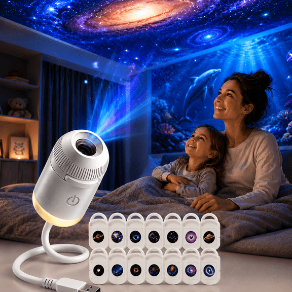 Hd Smart Dynamic 5D Holographic Night Light Projector, Plug-and-Play Star Ocean Projector, 360 Degree Swivel Projection Head, Plug In Galaxy Lamp With 12 Films For Indoor Ceiling Use