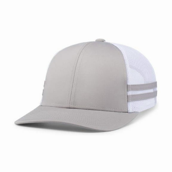 Pacific Headwear P115.79Q.OS Low-Profile Stripe Trucker Cap, Silver & White - One Size