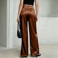 thumbnail image 4 of Dwellite Pants for Women Satin Wide Leg Dress Pants Waistband Casual Long Flowy Loose Trousers 2026 Brown L, 4 of 6
