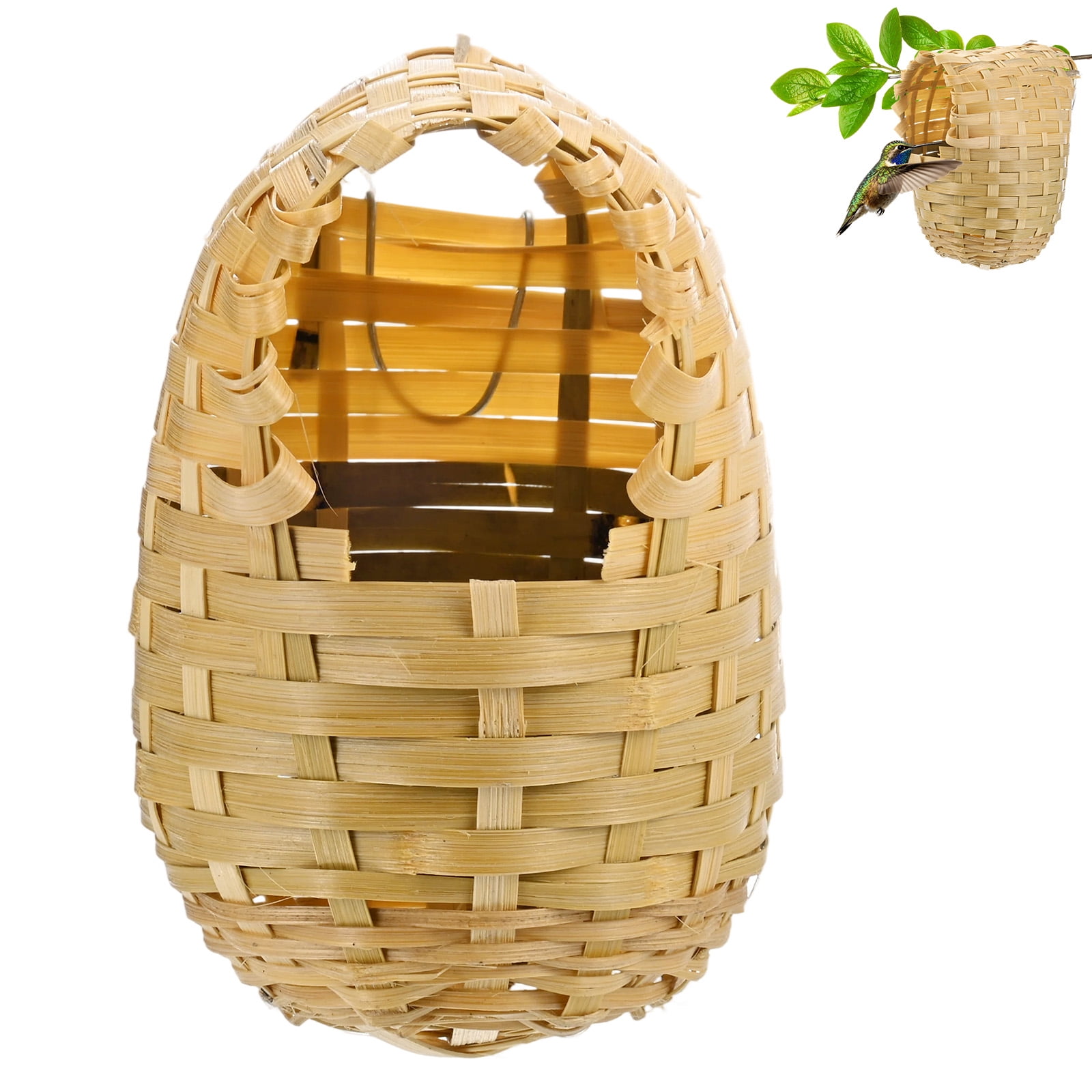 Uxcell 1-Pack Natural Bamboo Hanging Bird House, Finches Nest Hanging Cage with Metal Hook, for Garden, Patio Decor, 5.1x3.9x5.9in, Style 4