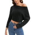 thumbnail image 2 of ATHLECHIC Women Cropped Sweaters Off Shoulder Batwing Sleeve Knit Pullover Sweater Tops S Black, 2 of 5
